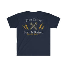 Load image into Gallery viewer, "Born and Raised" Blue Collar T-Shirt
