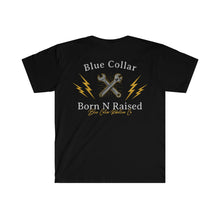 Load image into Gallery viewer, "Born and Raised" Blue Collar T-Shirt