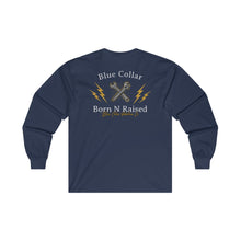 Load image into Gallery viewer, "Born N Raised"Blue Collar Long Sleeve T-Shirt