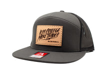 Load image into Gallery viewer, &quot;Less College More Trades&quot; Leather Patch Flat Bill Snapback
