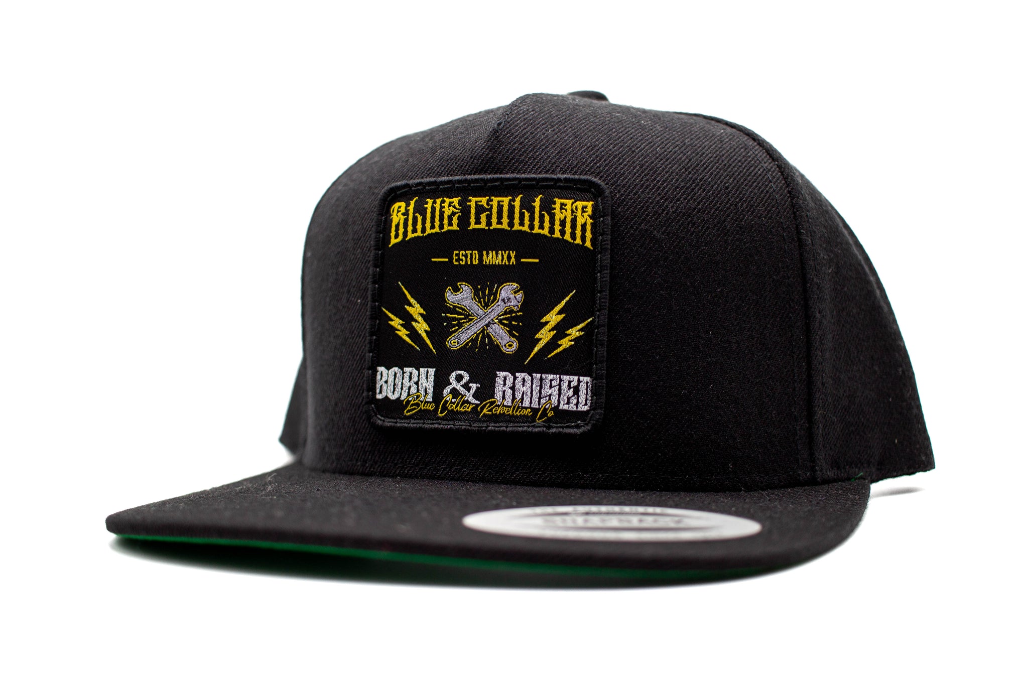Blue Collar Born & Raised Flat Bill Patch Hat – Blue Collar Rebellion Co.