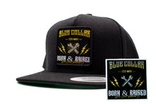 Load image into Gallery viewer, &quot;Blue Collar Born &amp; Raised&quot; Flat Bill Patch Hat
