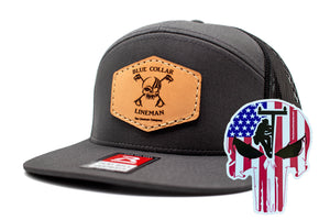 "Blue Collar Lineman" Leather Patch Flat Bill