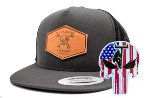 "Blue Collar Lineman" Leather Patch Flat Bill