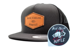 "Blue Collar Hustle" Leather Patch Flat Bill Snapback