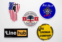 Load image into Gallery viewer, &quot;Proud American, Proud Lineman&quot; 2.5x2.5&quot; Sticker
