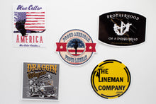 Load image into Gallery viewer, &quot;Proud American, Proud Lineman&quot; 2.5x2.5&quot; Sticker
