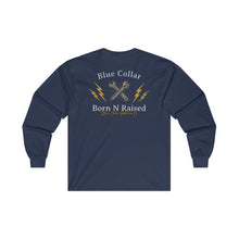 Load image into Gallery viewer, &quot;Born N Raised&quot;Blue Collar Long Sleeve T-Shirt
